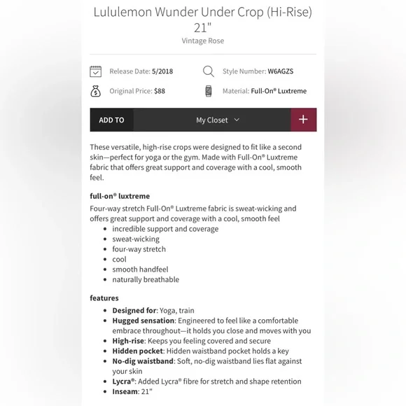 *sold* 🌟HP🎉 Lululemon Wunder Under Crop (Hi-Rise) 21" in Vintage Rose - Picture 4 of 8